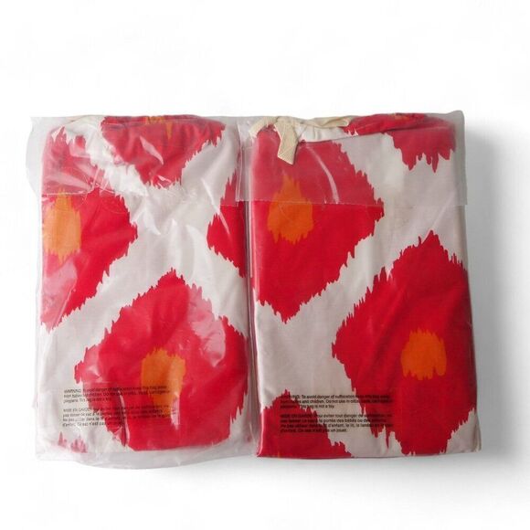 2- Pottery Barn Naturals Ikat Standard Pillow Shams White / Red / Orange - Picture 3 of 3